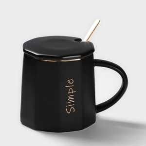 Кружка с ложкой Simple, 350 мл, керамика, чёрная