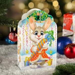 Подарочная коробка "Заяц - Кот" белый, 16.8×7×25 см