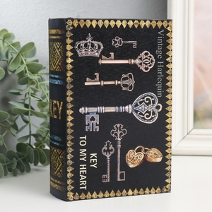Шкатулка-книга «Корона и ключи», дерево, искусственная кожа, 4×11×17 см