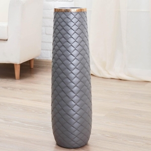 Ваза напольная «Геометрия люкс», ромбики, 14×60 см, керамика, серая