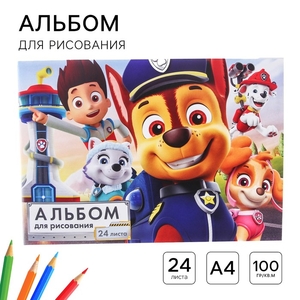 Альбом для рисования А4, 24 листа 100 г/м², на скрепке, «Щенячий патруль»