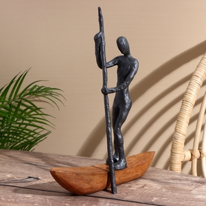 Сувенир «Лодочник», 28×9.5×37.5 см, полимерная смола, манговое дерево