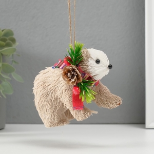 Фигурка-подвеска новогодняя «Мишка с ёлочным венком на шее», 11.5×5.5×8 см