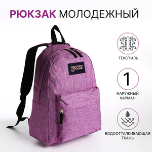 Рюкзак школьный на молнии, с карманом, сиреневый