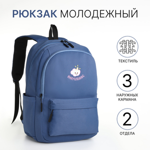 Рюкзак школьный на молнии, с карманами, с принтом, синий