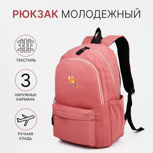 Рюкзак школьный на молнии, 3 наружных кармана, цвет розовый