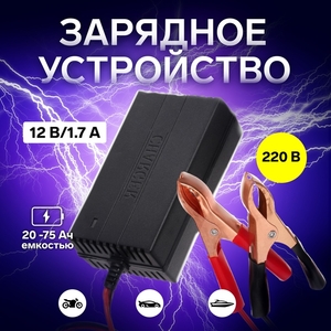 Зарядное устройство для АКБ автомобиля, 12 В, 1,7 А, 220 В, автомат, медные крокодилы