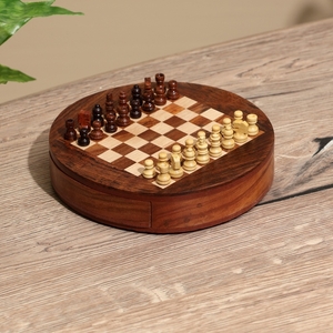 Шахматы круглые, доска 15×15 см, дерево шишам