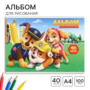 Альбом для рисования А4, 40 листов, на склейке, «Щенячий патруль»
