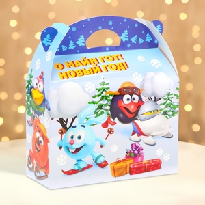 Подарочная коробка Новогодняя Баул «Смешарики» лицензия 22×9×22 см (+5.6 см).