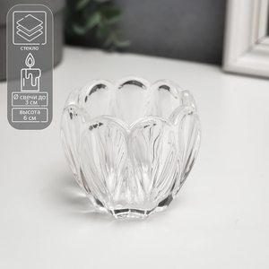 Стеклянный подсвечник на 1 свечу «Бутон тюльпана», прозрачный, 6×7.3×7.3 см