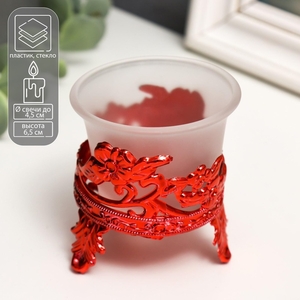 Подсвечник на 1 свечу «Цветы», пластик, стекло, красный, 6.5×6×6 см