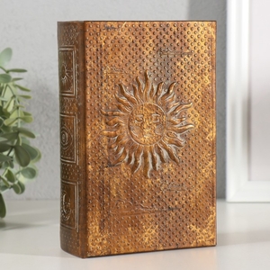 Шкатулка-книга «Румяное солнце», дерево, искусственная кожа, тиснение, 16.5×11.2×5 см