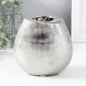 Подсвечник керамика на 1 свечу «Глория», d=4 см, серебро, 12.5×8×12 см