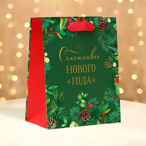 Пакет подарочный новогодний ламинированный «Счастливого Нового года», 18×22.3×10 см
