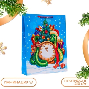 Пакет новогодний подарочный «Куранты Символ года», упаковка, 33×42.5×10 см