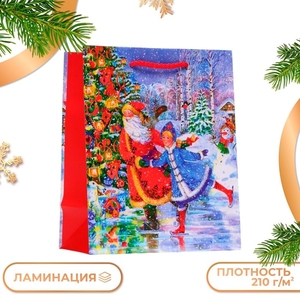 Пакет подарочный новогодний ламинированный «Дед мороз и снегурка», 18×22.3×10 см
