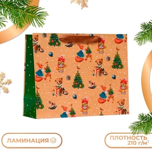 Пакет подарочный новогодний ламинированный «Зверята», 32×26×12 см