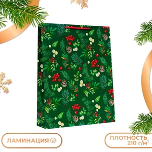 Пакет подарочный новогодний ламинированный «Веточки», 33×42.5×10 см
