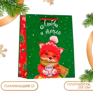 Пакет подарочный новогодний ламинированный «Любви и тепла», 18×22.3×10 см