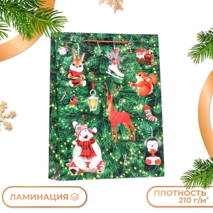 Пакет подарочный новогодний ламинированный «Салют подарков », 33×42.5×10 см