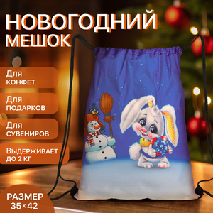 Мешок для подарков новогодний на шнурке «Зайчик», разноцветный
