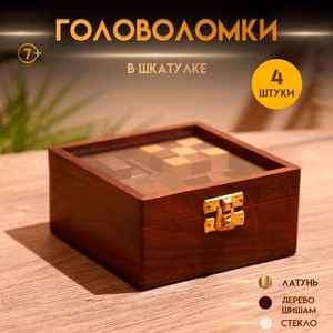 Головоломки в шкатулке, набор 4 шт., 12×13×6 см, дерево шишам