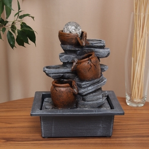 Фонтан настольный «Расколотые бочки на камнях», 28×23 см, с подсветкой