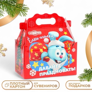 Подарочная коробка Новогодняя Ларец простой «Смешарики» лицензия 20×12×17 см (+5.5 см).