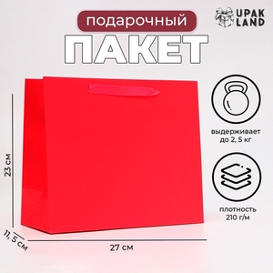 Пакет подарочный ламинированный горизонтальный «Фуксия», ML 27×23×11.5 см