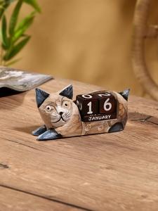 Вечный календарь «Кошка», 13×4×6.5 см, дерево
