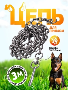 Цепь для привязи собак, 3 м, калибр 3 х 16 мм, черная