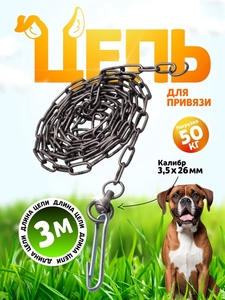 Цепь для привязи собак, 3 м, калибр 3,5 х 26 мм, черная