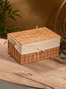 Корзинка прямоугольная с крышкой и тканевым подкладом, 33×22×15 см, ротанг