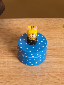 Сувенирная шкатулка «Котик», 5×5×7.5 +/- см, дерево, синяя