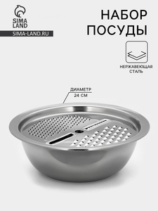Набор посуды из нержавеющей стали «Помощник», d=28 см (миска), h=9.4 см (тёрка)