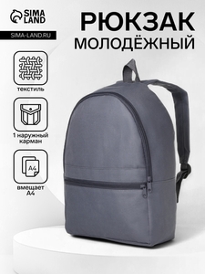Рюкзак школьный на молнии, наружный карман, серый