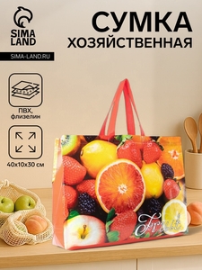 Сумка хозяйственная без молнии, 12 л, цвет красный/разноцветный