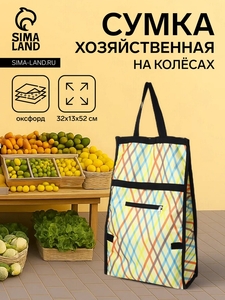 Сумка хозяйственная складная на липучке, 2 колеса, наружный карман, цвет разноцветный