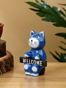 Сувенир "Кот с табличкой WELCOME" дерево 8х4х10 см, цв. синий