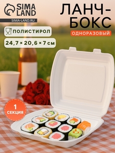 Ланч - бокс одноразовый, 24,7×20,6×7 см, 1 секция, белый