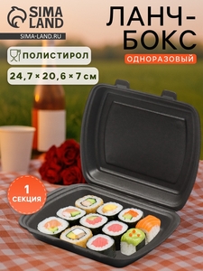 Ланч - бокс одноразовый, 24,7×20,6×7 см, 1 секция, чёрный
