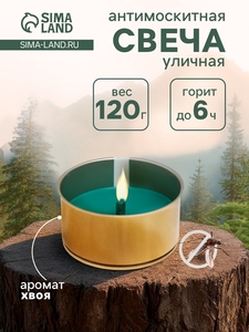 Свеча уличная антимоскитная ароматическая, 10×4.5 см, 120 г, 6 ч, хвоя, зелёный