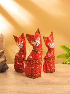 Сувенирный набор «Красные кошечки», h=20 см, h=15 см, h=12 см, 4×13×20 см, дерево