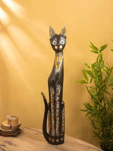 Сувенир «Кошка с золотистым рисунком», 7×16×100 см, дерево