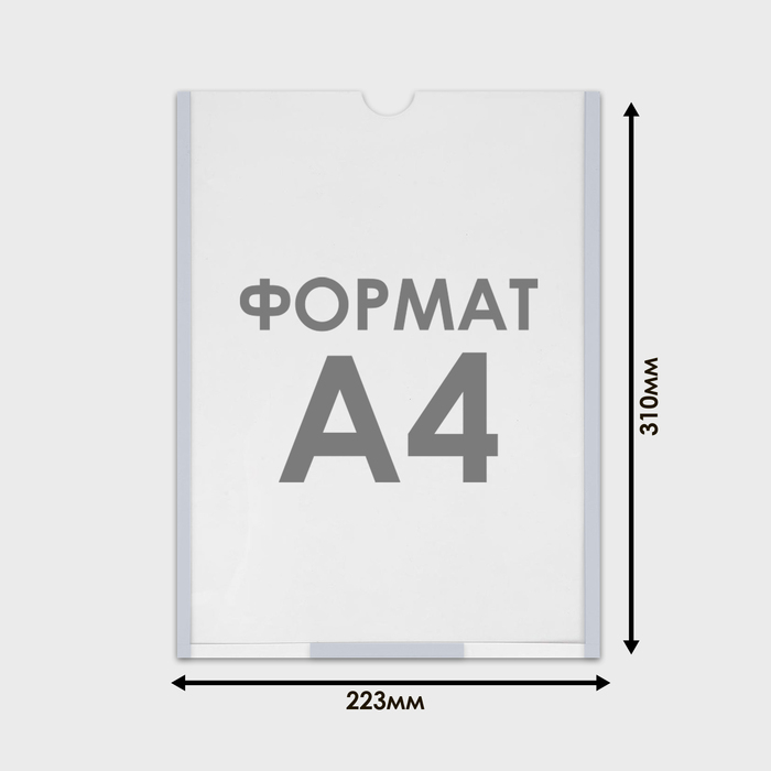 Карман плоский А4, 22,3×0,2×31 см, с двухсторонним скотчем для крепления ПЭТ 0,7 мм В ЗАЩИТНОЙ ПЛЁНКЕ