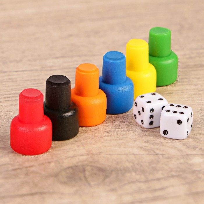 Фишки для настольных игр, набор 6 шт., фишка 2.2×1.55 см, кубик игральный 2 шт.