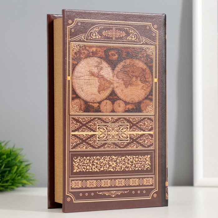 Шкатулка книга-сейф «Атлас Мира», дерево, искусственная кожа, 21×13×5 см
