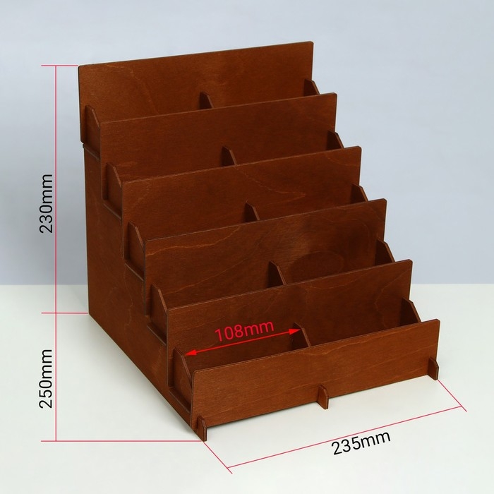 Подставка под открытки 10 ячеек по 10.8 см, 23.5×23×25 см, толщина 3 мм, коричневая