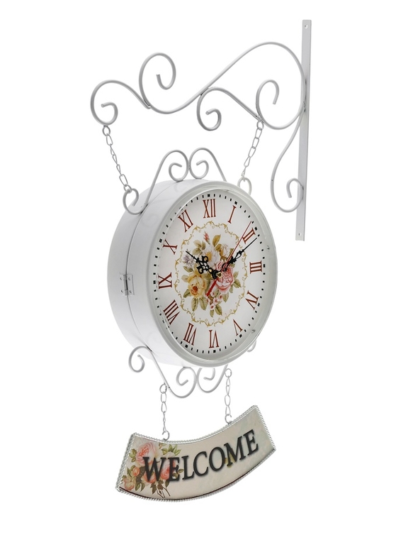 Часы настенные двусторонние, на подвесе "WELCOME", d-23 см, 47 х 31 см, 2хАА, белые